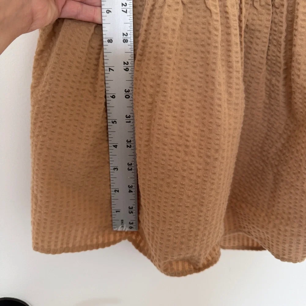 Madewell Seersucker Cutout Tiered Mini Dress Tawny Brown Puff Sleeve XL NE614 - Picture 9 of 10
